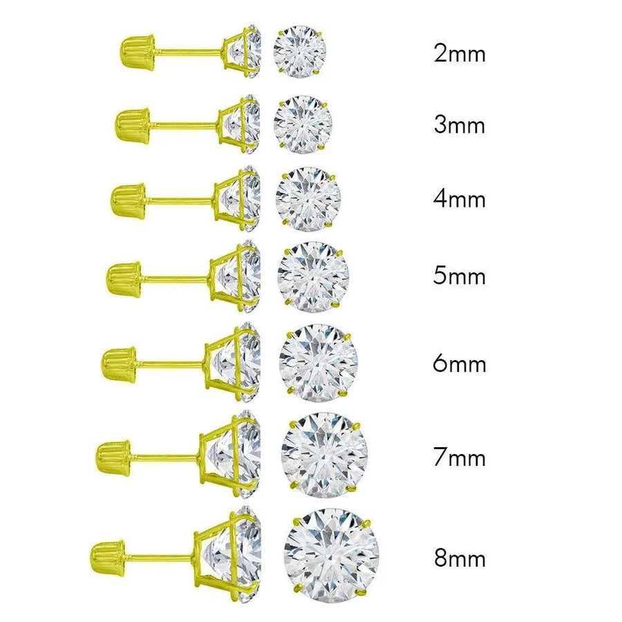14k Yellow Gold Screw Back Round Stud Earrings (4mm)