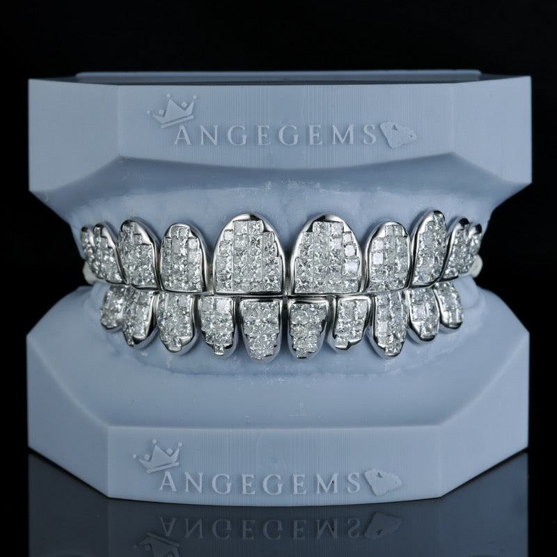 VVS Princess Cut Diamond Grillz – Invisible Setting (Sterling Silver)