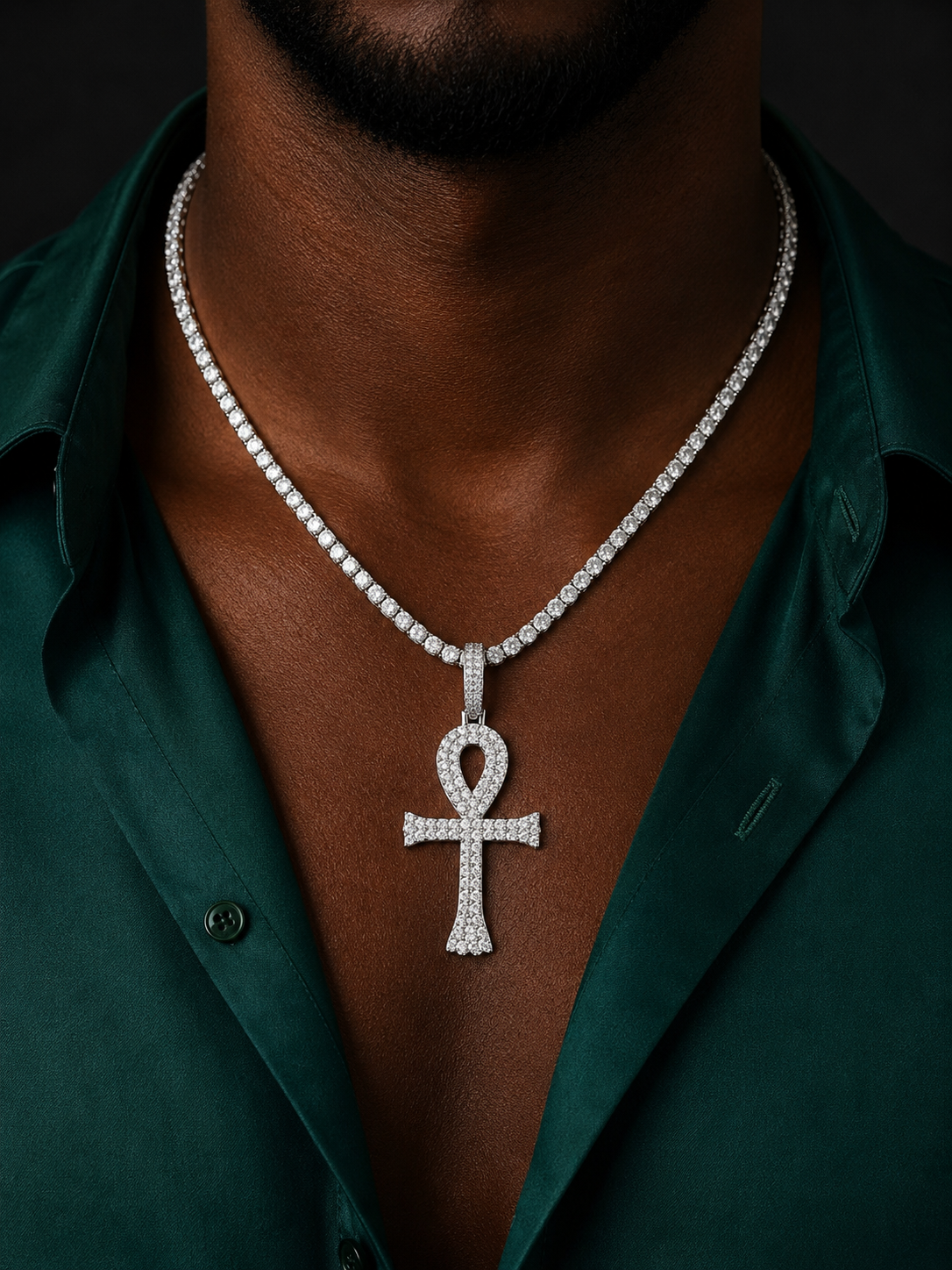 Moissanite Sterling Silver Ankh