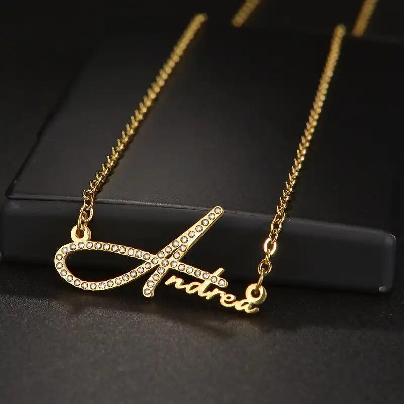 Initial letter Diamond Stainless Steel Name Necklace